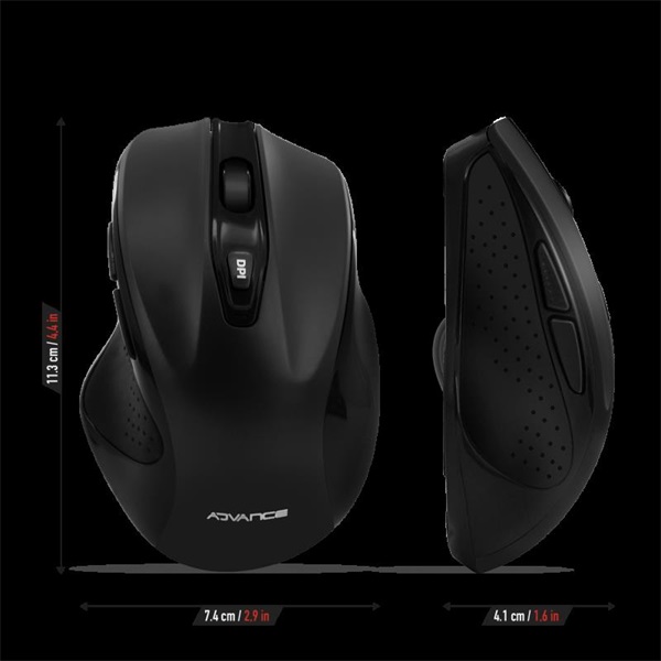 Advance   SHAPE 6D 2400 DPI  6 gomb  ergonomikus Egér vezeték nélküli  fekete 