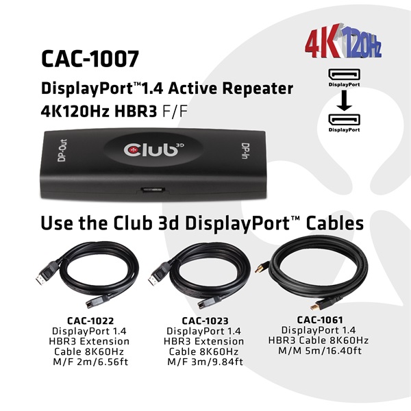 Club3D  CAC-1007 DISPLAYPORT 1.4 ACTIVE REPEATER