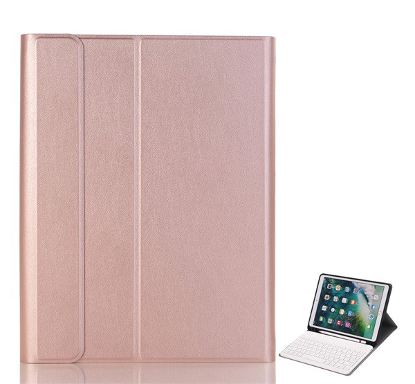 Tok álló, bőr hatású (FLIP, bluetooth billentyűzet, asztali tartó, QWERTY, angol nyelvű, érintőceruza tartó) ROZÉARANY [Apple IPAD 10.2 ... Tok álló, bőr hatású (FLIP, bluetooth billentyűzet, asztali tartó, QWERTY, angol nyelvű, érintőceruza tartó) ROZÉARANY [Apple IPAD 10.2 ...