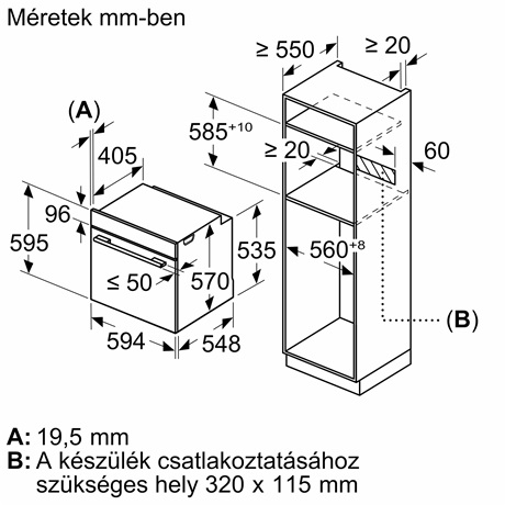 Bosch HBG539EB0 SÜTŐ ELEKTROMOS BEÉPÍTHETŐ GŐZ FUNKCIÓVAL