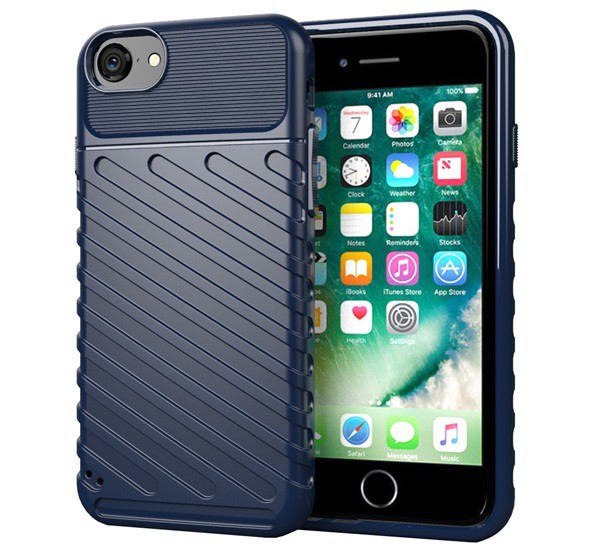 Szilikon telefonvédő (közepesen ütésálló, csíkos, dombor minta) SÖTÉTKÉK [Apple iPhone SE 3 (2022)]