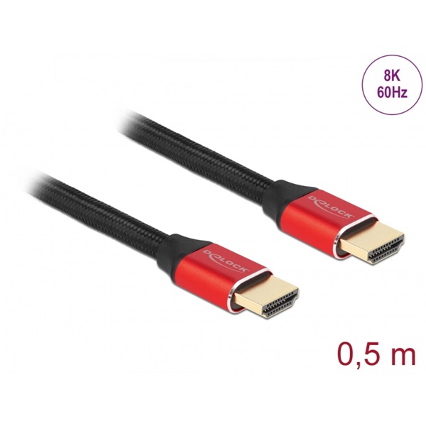 Delock 85772 50cm Ultra nagy sebességű HDMI 48Gbps 8K 60Hz piros kábel Delock 85772 50cm Ultra nagy sebességű HDMI 48Gbps 8K 60Hz piros kábel