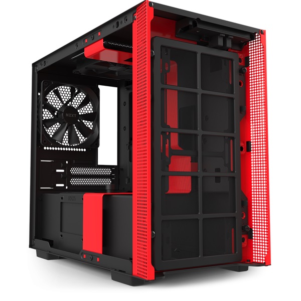 NZXT H210 táp nélküli ablakos Mini-ITX ház matt fekete-piros (CA-H210B-BR)
