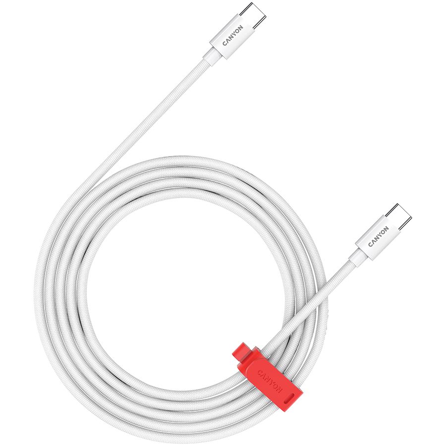 Canyon USB-C - USB-C kábel 100W fonott 1.2m fehér (CND-CC100AB12W)