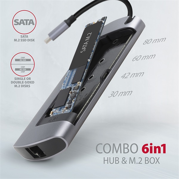 Axagon HMC-6M2 SuperSpeed USB-C combo 6in1 hub ezüst-fekete Axagon HMC-6M2 SuperSpeed USB-C combo 6in1 hub ezüst-fekete