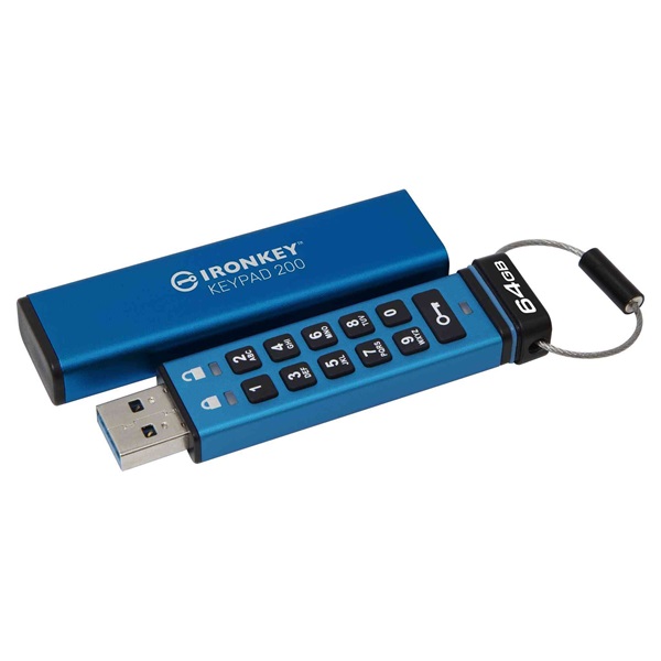 Kingston 64GB IronKey Keypad 200 USB3.2 Kék