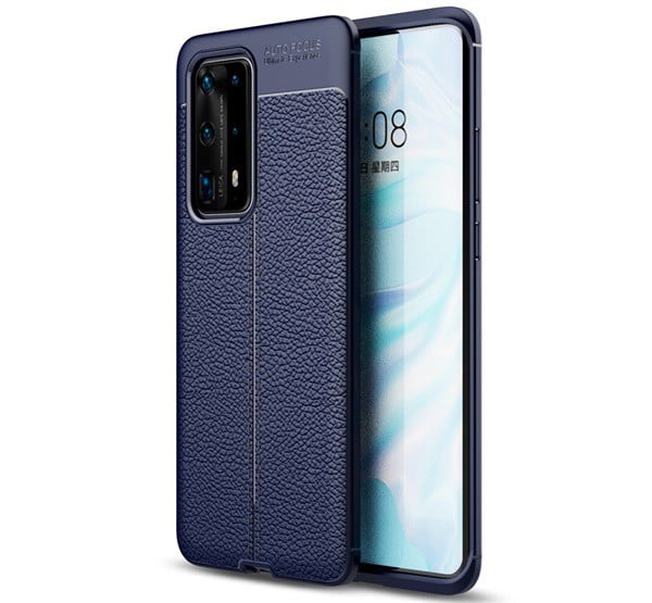 Szilikon telefonvédő (közepesen ütésálló, bőr hatású, varrás minta) SÖTÉTKÉK [Huawei P40 Pro+ 5G]