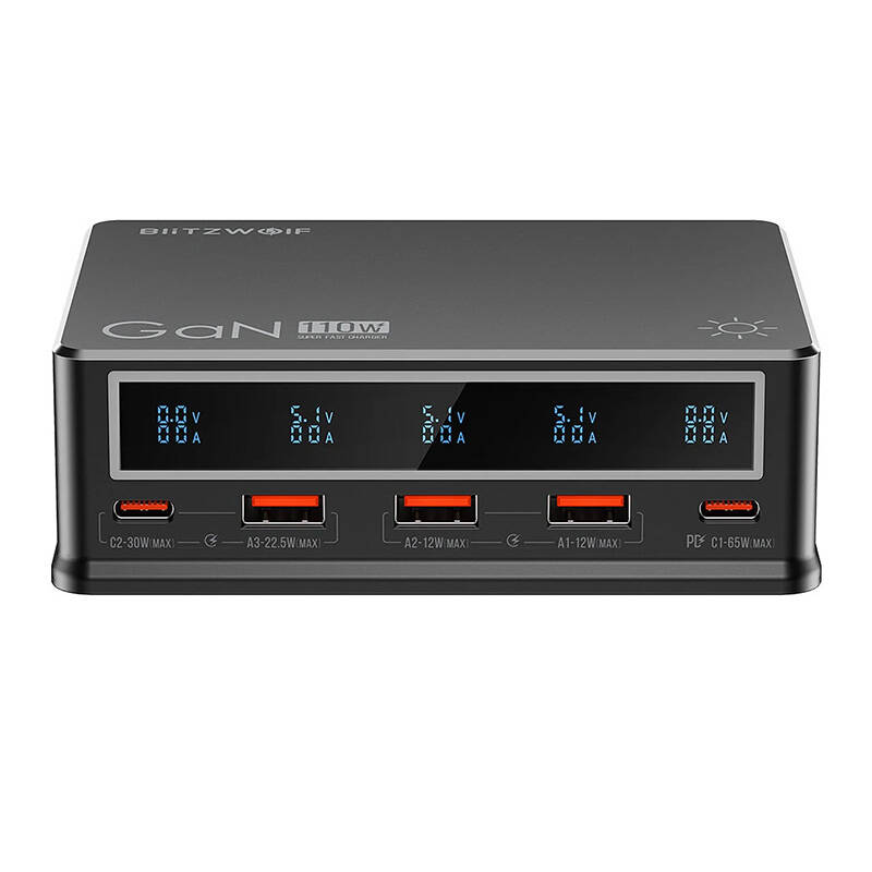 Desktop Charger Blitzwolf BW-i9 110W PD 3xUSB-A, 2xUSB-C (black) Desktop Charger Blitzwolf BW-i9 110W PD 3xUSB-A, 2xUSB-C (black)