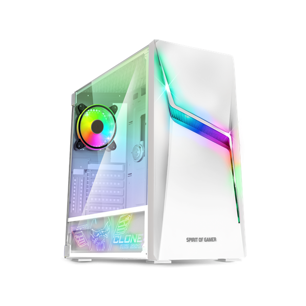 Spirit of Gamer Számítógépház - CLONE 4 White (fekete, ablakos, 8x12cm ventilátor, alsó táp,  ATX, 1xUSB3.0, 2xUSB2.0)