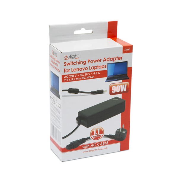 Delight 55361 90W Lenovo laptop/notebook töltő adapter tápkábellel