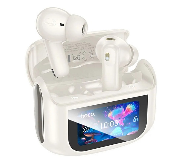 Hoco EQ21 bluetooth fülhallgató SZTEREO (v5.4, TWS, mikrofon, aktív zajszűrő, érintőkijelző + töltőtok) FEHÉR (EQ21_W)