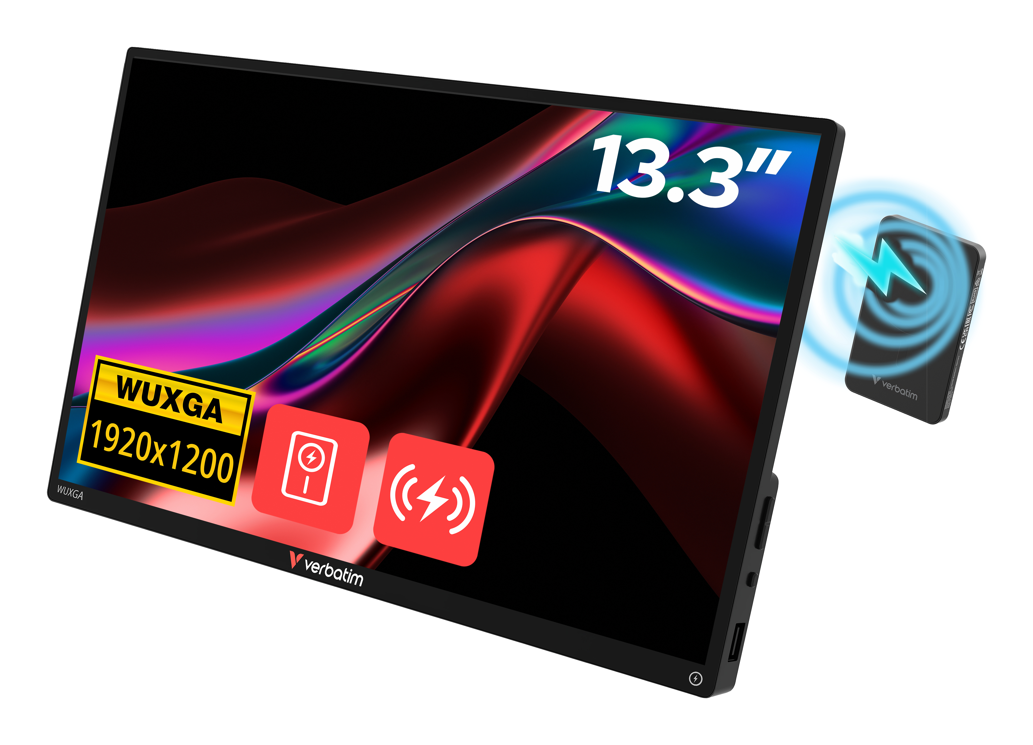 Verbatim 13,3" 32087 Hordozható monitor + 5000mAh Powerbank - 1920x1200, WUXGA, LED, IPS, Hangszóró, FreeSync,  Érintőképernyő, Fekete