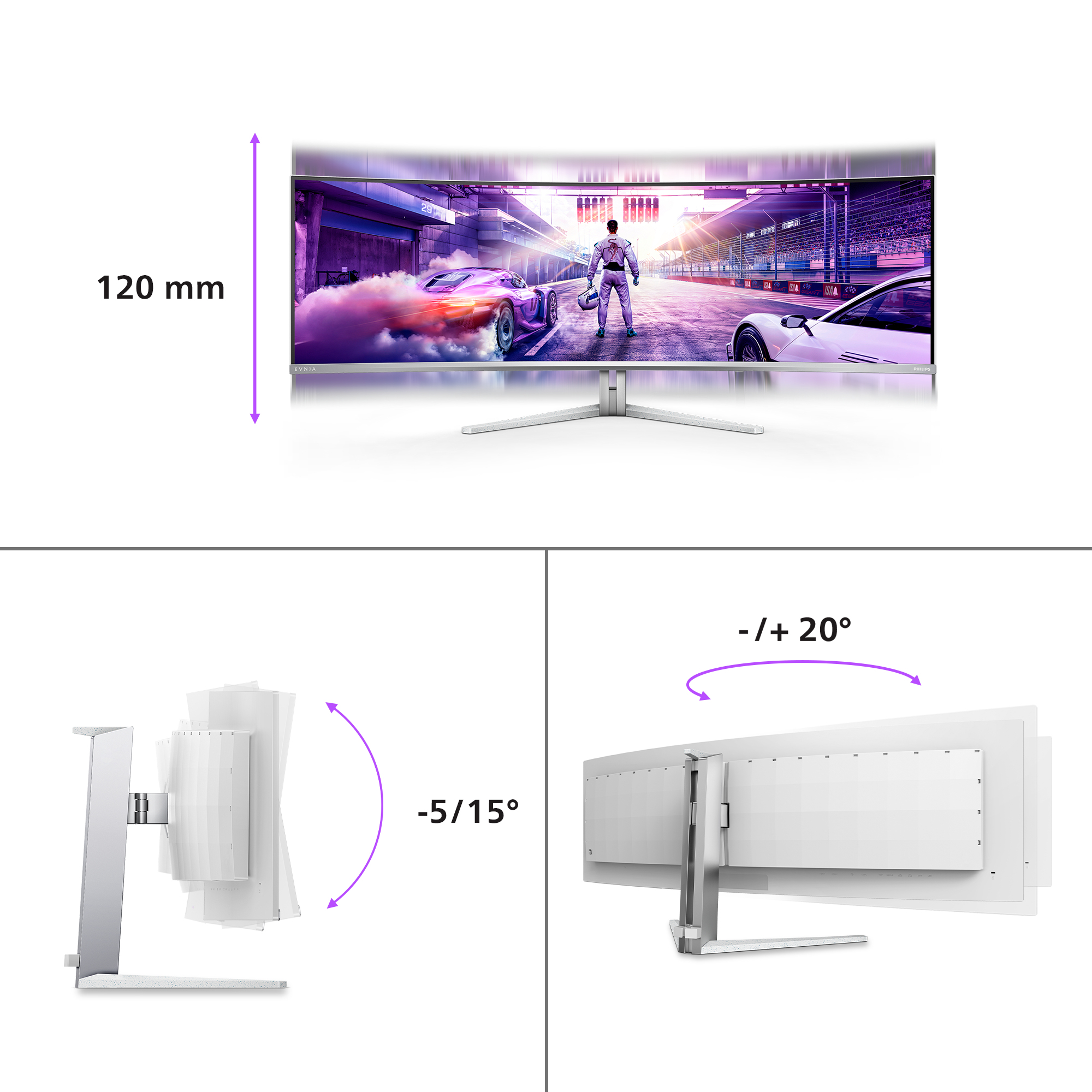 Philips 49" EVNIA 49M2C8900/00 Monitor - 5120x1440, OLED, 240Hz, 0,03ms, Ívelt, Gamer, Fehér