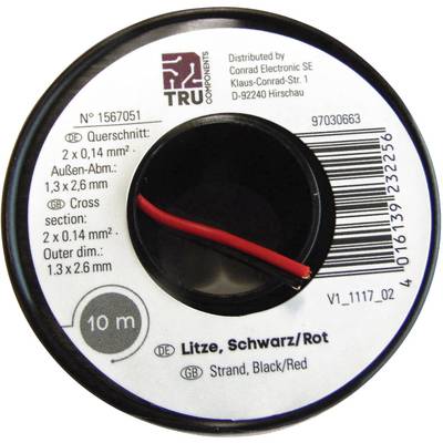 Lapos vezeték, 2 x 0,14 mm, fekete/piros 10 m, Tru Components Lapos vezeték, 2 x 0,14 mm, fekete/piros 10 m, Tru Components