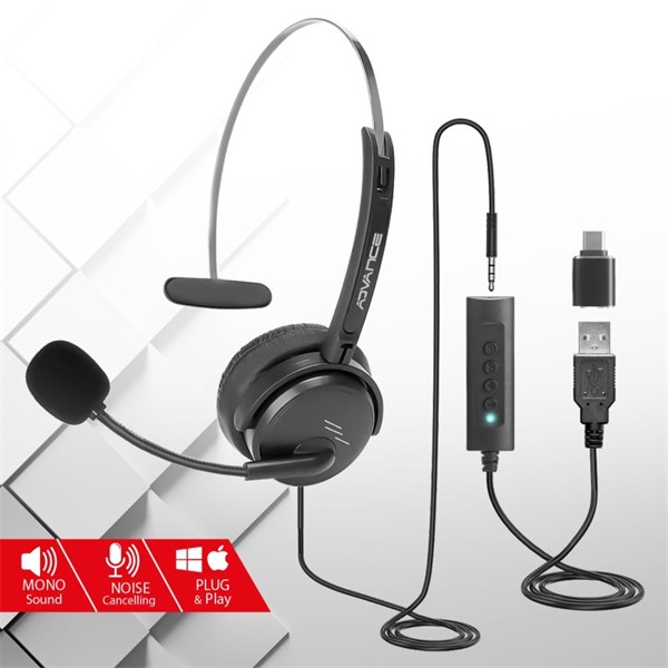 Advance SMARTPHONICS 350 3,5mm Jack/USB 1,5m kábel fekete Fejhallgató Advance SMARTPHONICS 350 3,5mm Jack/USB 1,5m kábel fekete Fejhallgató