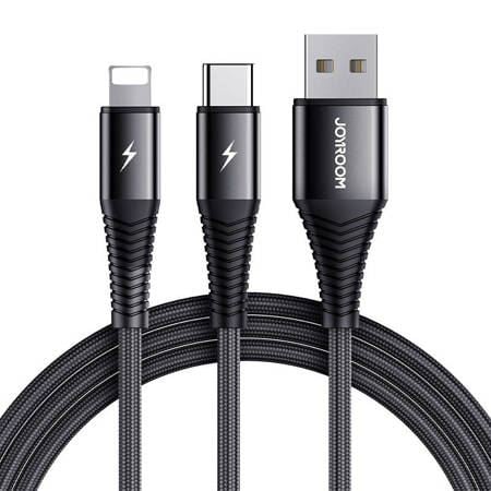 Joyroom S-1230G12 2az1-ben USB-A - USB-C/Lightning kábel 3A,1.2m fekete Joyroom S-1230G12 2az1-ben USB-A - USB-C/Lightning kábel 3A,1.2m fekete