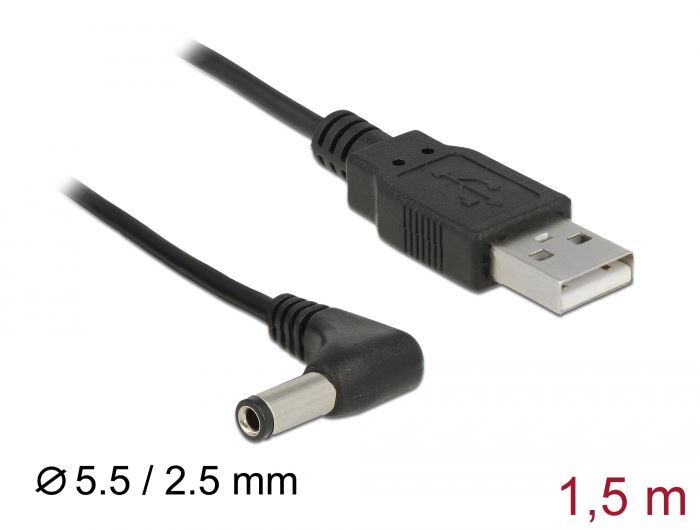 Delock USB-A - DC 5.5 x 2.5mm tápkábel 1,5m (85588)