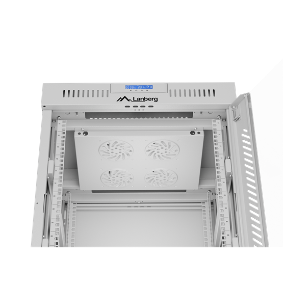 Lanberg 19" szabadon álló rack szekrény 15U/600X600 üvegajtó, lapraszerelt, LCD kijelző, szürke V2