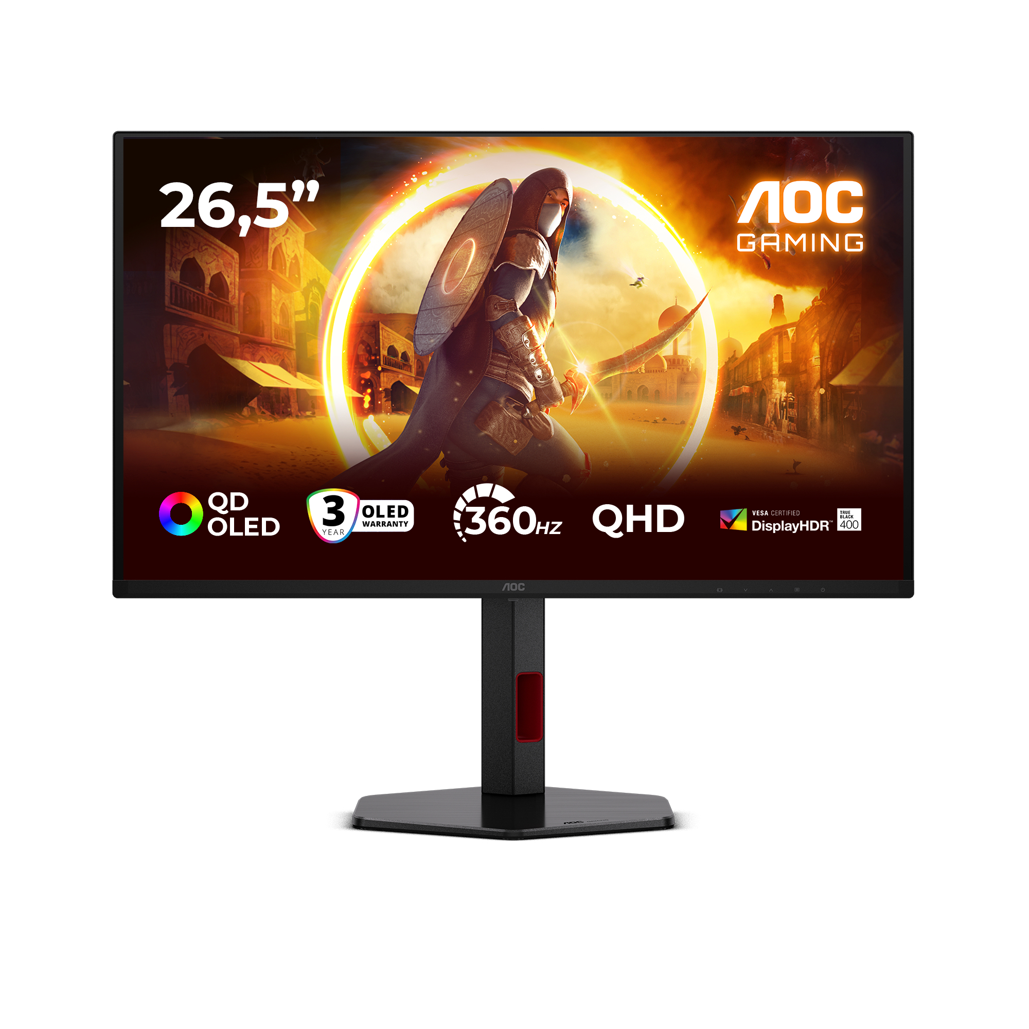 AOC 26,5" Q27G4SDR Monitor - 2560x1440, QHD, OLED, QD-OLED, 360 Hz, 0,03ms  Gamer,  Hangszóró, FreeSync, G-Sync, Pivot, Fekete