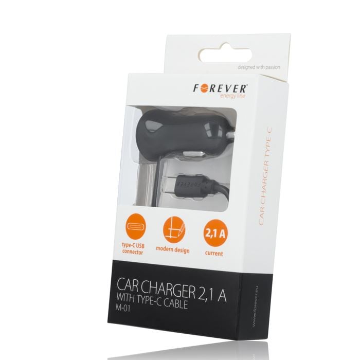 Forever M-01 Type-C autós töltő 2,1A fekete (FE548535) Forever M-01 Type-C autós töltő 2,1A fekete (FE548535)