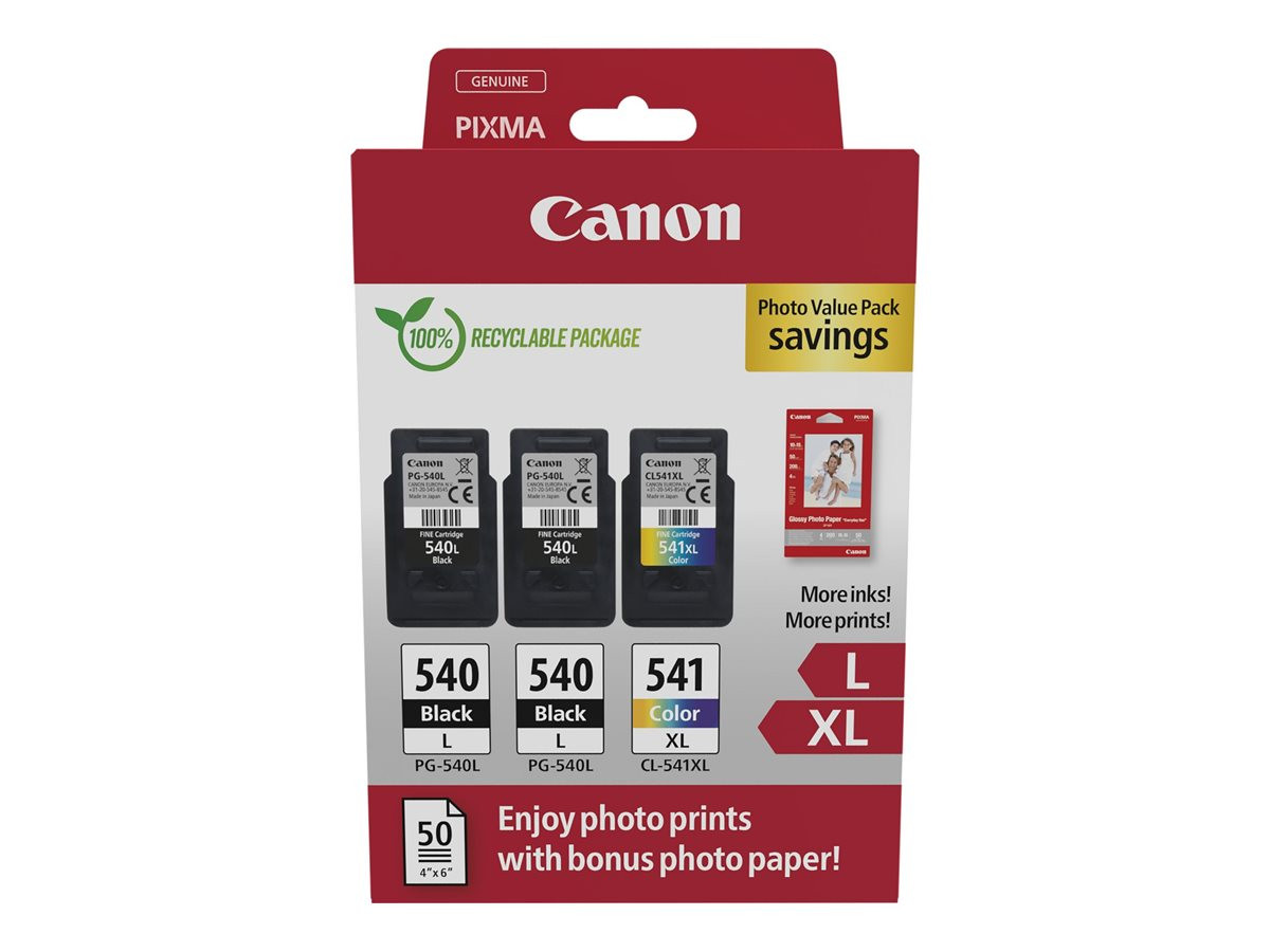Canon PG-540Lx2 (2x11 ml) + CL-541XL (1x15 ml) + 50 lap GP501 10x15 fényes fotópapír Multipack Canon PG-540Lx2 (2x11 ml) + CL-541XL (1x15 ml) + 50 lap GP501 10x15 fényes fotópapír Multipack