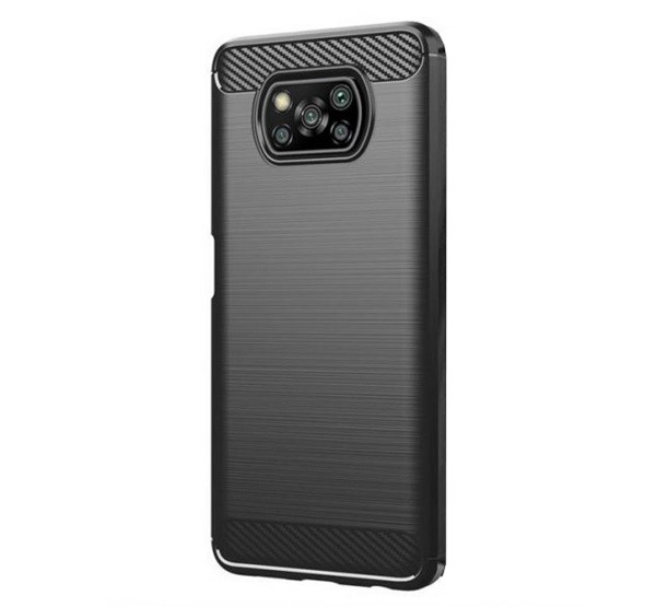 Szilikon telefonvédő (közepesen ütésálló, légpárnás sarok, szálcsiszolt, karbon minta) FEKETE [Xiaomi Poco X3 Pro]