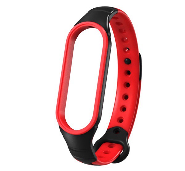 Pótszíj (szilikon, lyukacsos, légáteresztő, 15 mm, speciális) FEKETE / PIROS [Xiaomi Mi Band 6 ]