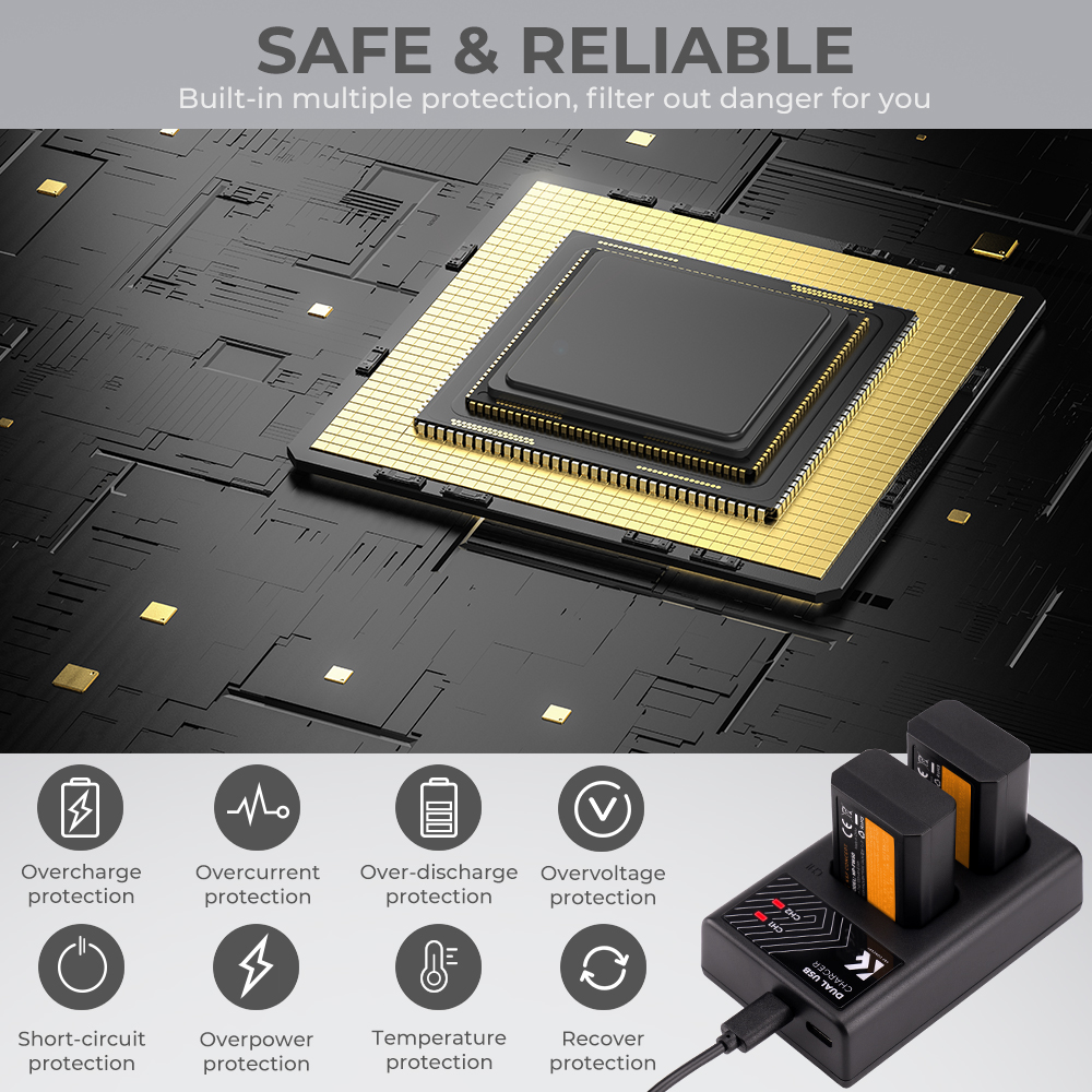 K&F Concept hordozható dupla USB-C akkumulátor BC-TRW töltő + 2db FW50 akkumulátor 1100mAh