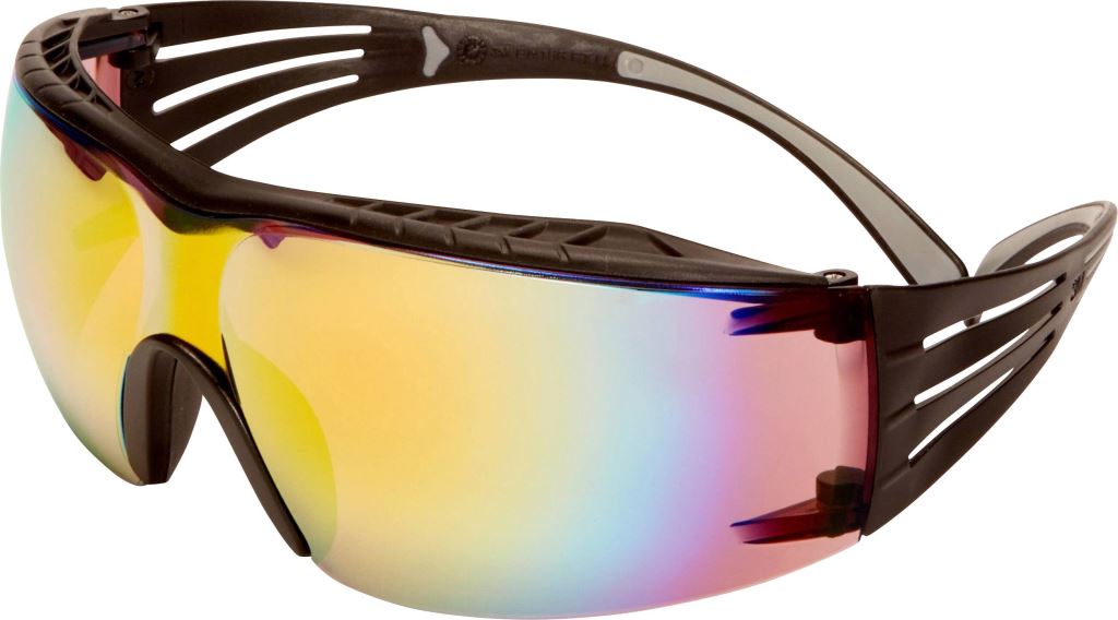 3M SecureFit SF416XAS-BLK védőszemüveg, párásodásmentes, karcálló, narancssárga tükrös lencse, fekete