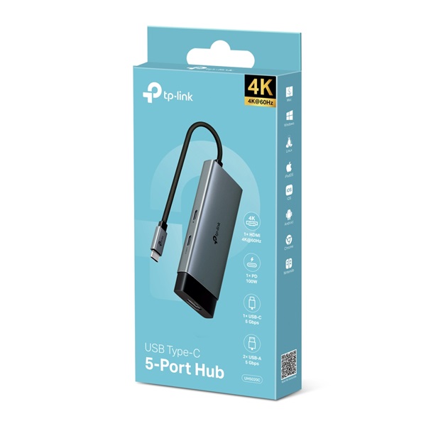 TP-LINK UH5020C USB Type-C  5 portos 1xHDMI + 1xPD 100W +1xUSB-C + 2xUSB  