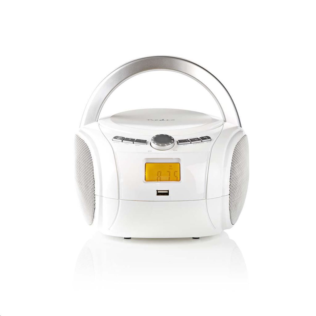 Nedis hordozható Bluetooth CD-lejátszó/FM-rádió/USB/Aux fehér  (SPBB100WT)