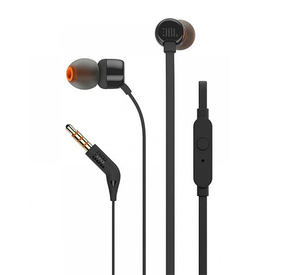 JBL T110 fülhallgató SZTEREO (3.5mm jack, felvevő gomb, lapos kábel) FEKETE (T110)