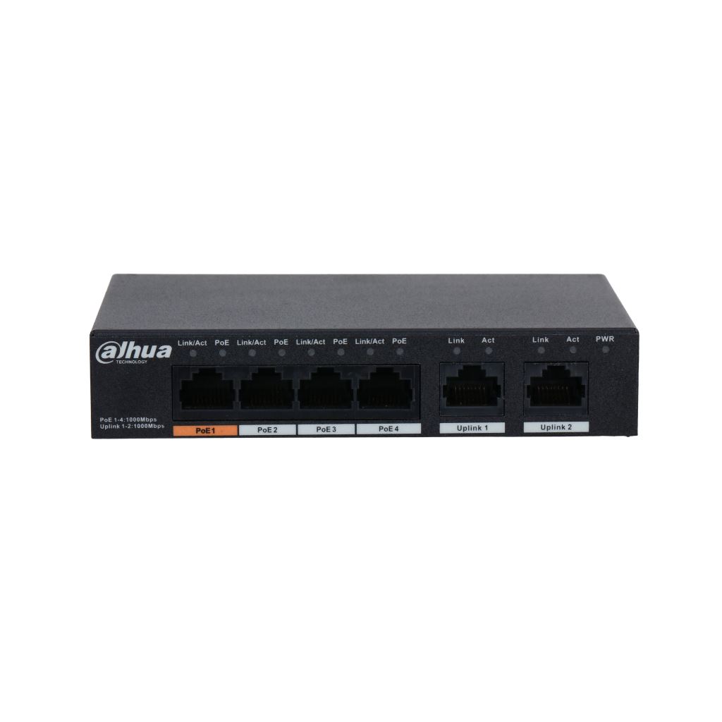 Dahua 6 portos Gigabit PoE switch (PFS3006-4GT-60) Dahua 6 portos Gigabit PoE switch (PFS3006-4GT-60)