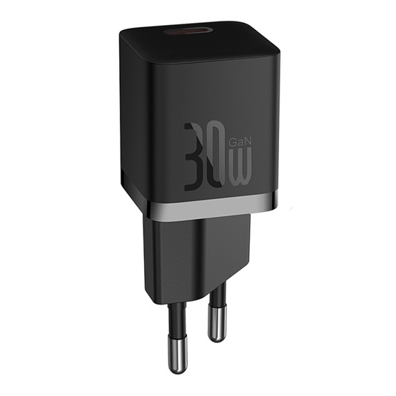 Baseus GaN5 Mini hálózati gyorstöltő 30W, USB Type-C, fekete + 100W USB Type-C, 1m kábel