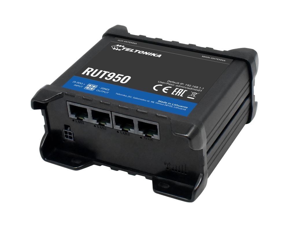 Teltonika RUT950 3x10/100Mbps LAN 2xminiSIM 4G/LTE CAT4 Vezeték nélküli ipari router (RUT950U022C0)