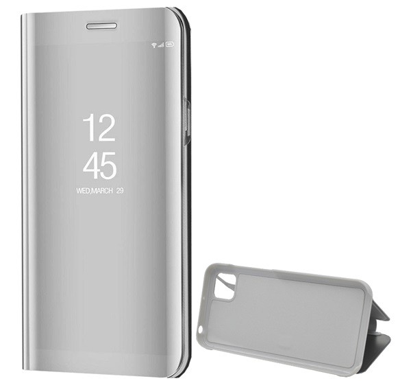 Tok álló (aktív FLIP, oldalra nyíló, asztali tartó funkció, tükrös felület, Mirror View Case) EZÜST [Honor 9S]
