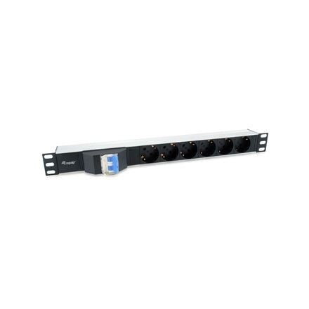 Equip  333312 hálózati elosztó  C14 6x Schuko Rack 1U biztosíték  1,8m kábel  aluminium  fekete