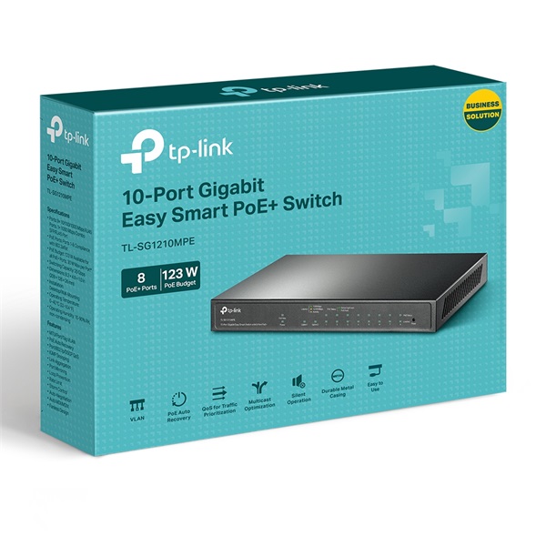 TP-LINK Switch 9x1000Mbps (8xPOE+) + 1 Gigabit kombó SFP, Fémházas Asztali, Easy Smart (TL-SG1210MPE)