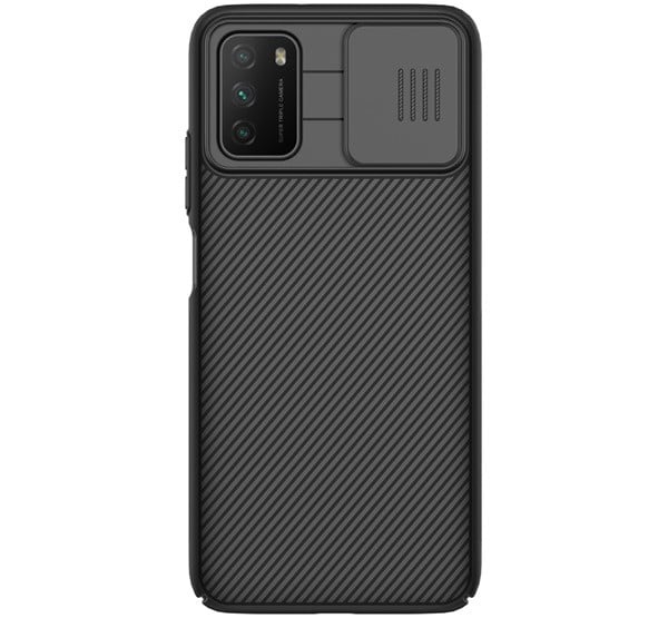 NILLKIN CAMSHIELD műanyag telefonvédő (szilikon keret, közepesen ütésálló, kamera védelem, csíkos) FEKETE [Xiaomi Poco M3]
