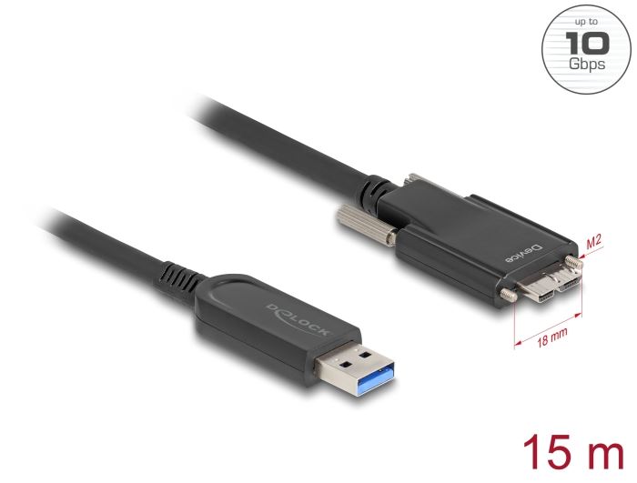 Delock aktív optikai kábel USB 10 Gbps-A apa > USB 10 Gbps Micro-B, csavarokkal ellátott 15 m (83217)