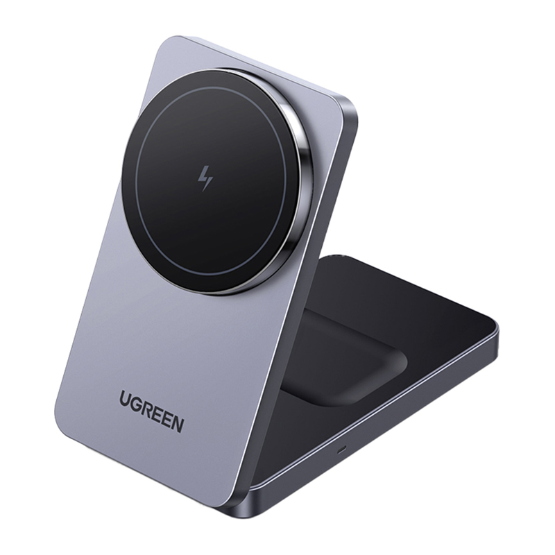 Ugreen W528 2 az 1-ben induktív töltő iPhone-hoz, AirPods-hoz, 20 W (szürke)