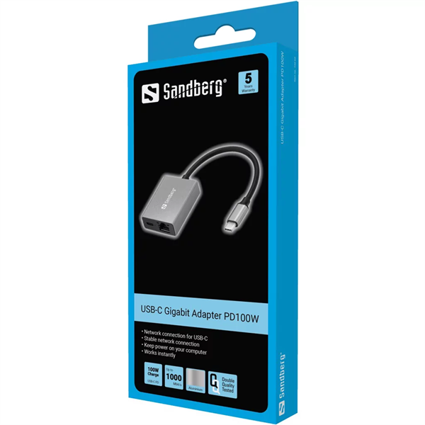 SANDBERG PD100W USB-adapter USB-C Gigabit Adapter SANDBERG PD100W USB-adapter USB-C Gigabit Adapter
