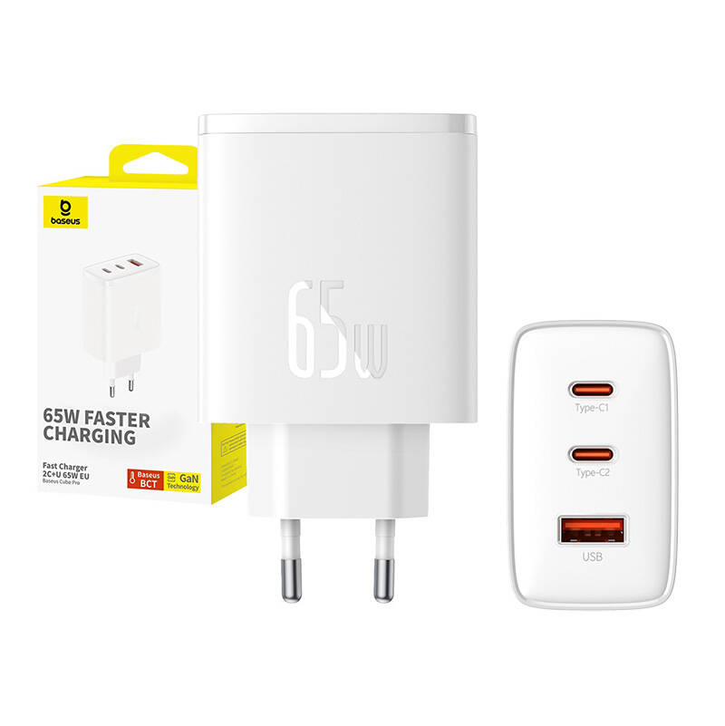 Wall charger Baseus OS-Cube Pro 2xUSB-C + USB, 65W (white) Wall charger Baseus OS-Cube Pro 2xUSB-C + USB, 65W (white)