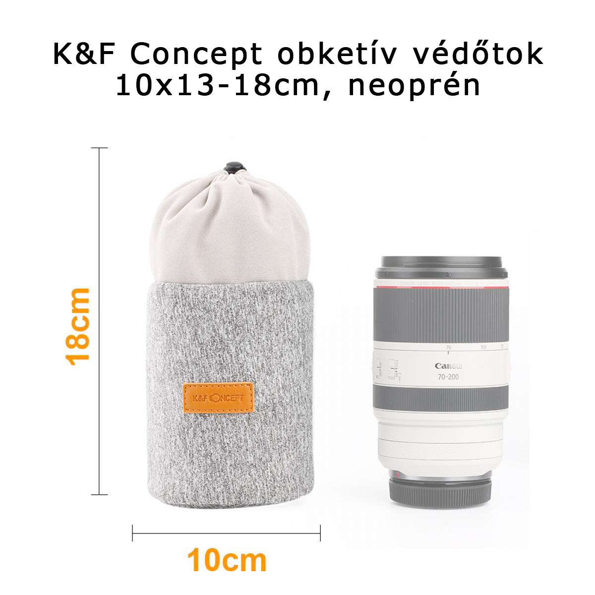 K&F Concept obketív védő tok 10x13-18cm, neoprén, szürke narancs