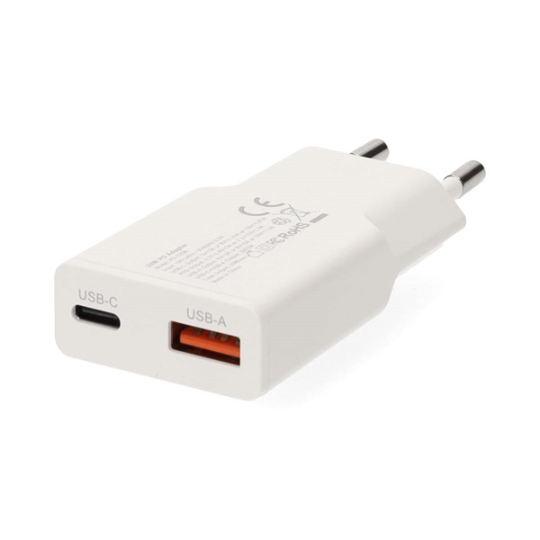 Nedis WCHA30WTGaN PD3.0 QC Gyorstöltési funkció 1,5 / 2,0 / 2,5 / 3,0 A 30W   gyorstöltő USB-A / USB-C töltő Fehér