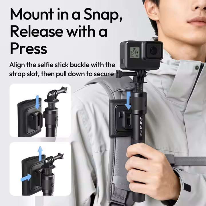 Ulanzi VL04 selfie bot  monopod  hátizsák pántra  övre rögzíthető  GoPro tartó adapterrel