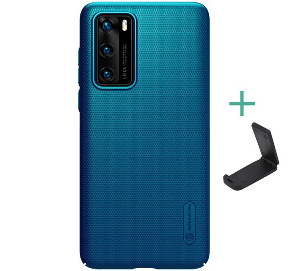 NILLKIN SUPER FROSTED műanyag telefonvédő (gumírozott, érdes felület + asztali tartó) SÖTÉTKÉK [Huawei P40]