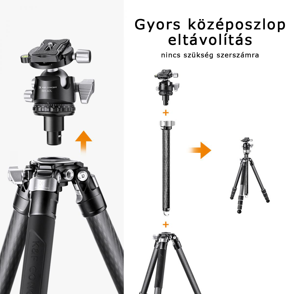 K&F Concept X284C2+BH40L karbon állvány + monopod, fekete-narancs
