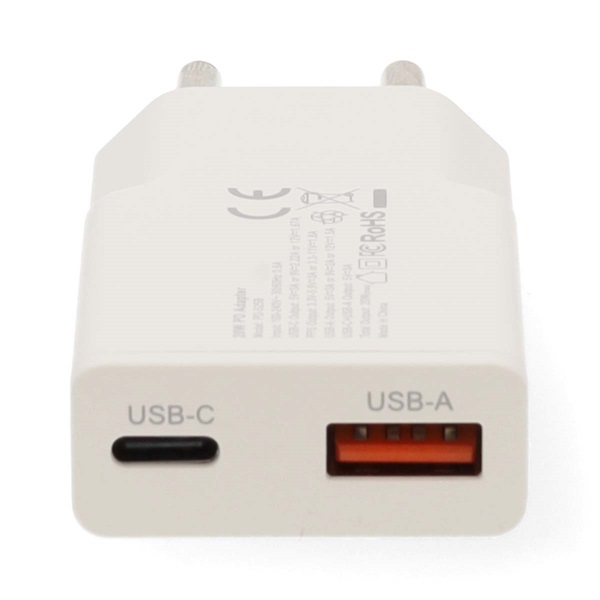 Nedis WCHA30WTGaN PD3.0 QC Gyorstöltési funkció 1,5 / 2,0 / 2,5 / 3,0 A 30W   gyorstöltő USB-A / USB-C töltő Fehér