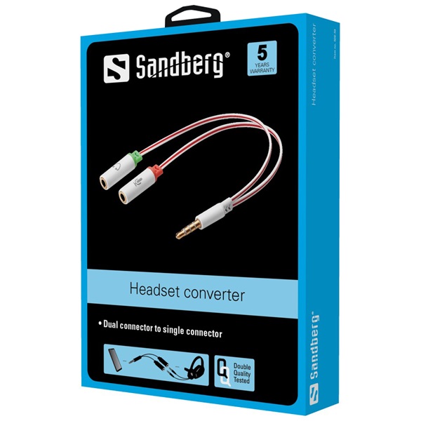 SANDBERG Audio adapter, Headset converter Dual->Single SANDBERG Audio adapter, Headset converter Dual->Single